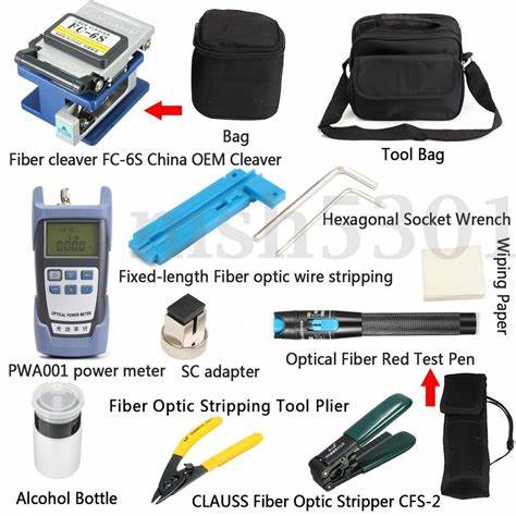 fiber optic network cabling accessories tool kit power meter , vfl, cable stripper and fc-6s fiber cleaver