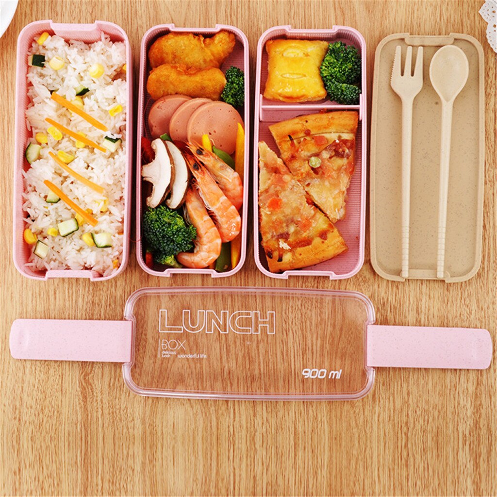 Student Lunchbox Lekvrije Drie Compartiment Laag Kantoormedewerker Dubbele Verwarming Lunchbox Lunch Container Met Vork Spoo #25