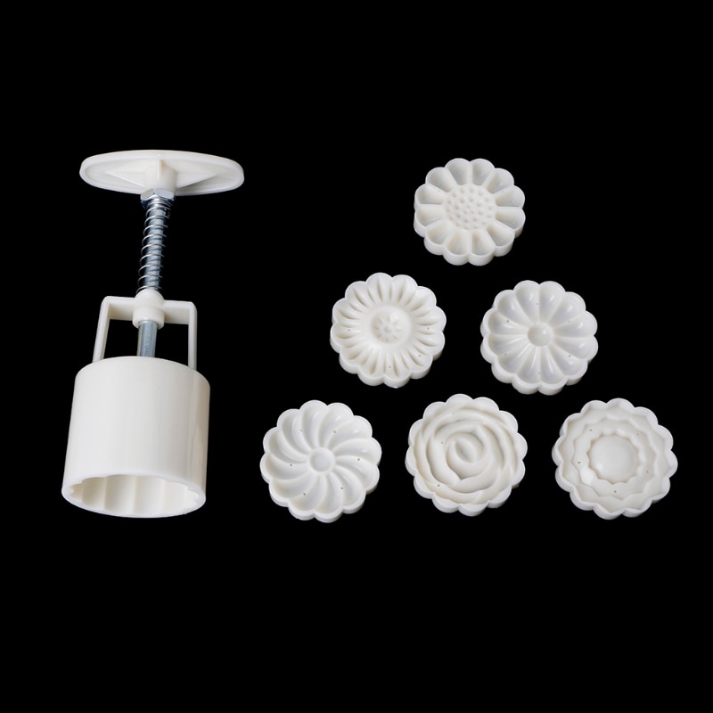 Moon Cake Mould Mold with 6Pcs Stamps Round Flower Pastry Mooncake Hand DIY Tool Mar28