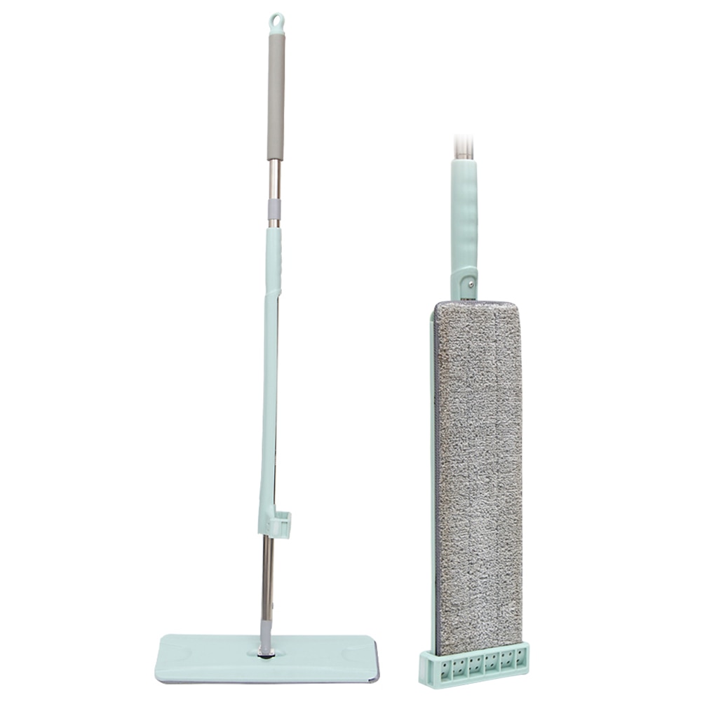 Household Flat Squeeze Mop Hand-free Wash Flat Mop Automatic Spin Mop Pads: 4 pcs mops