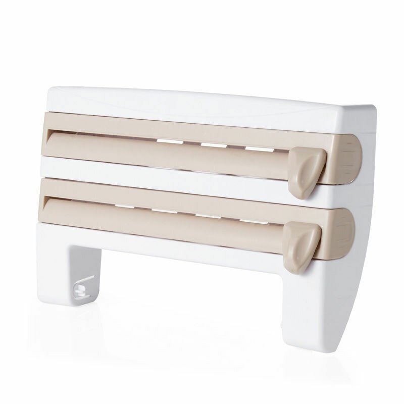 Triple Roll Papier Dispenser Cling Film Tin Folie Handdoek Houder Rek Wandmontage: Donker Kaki
