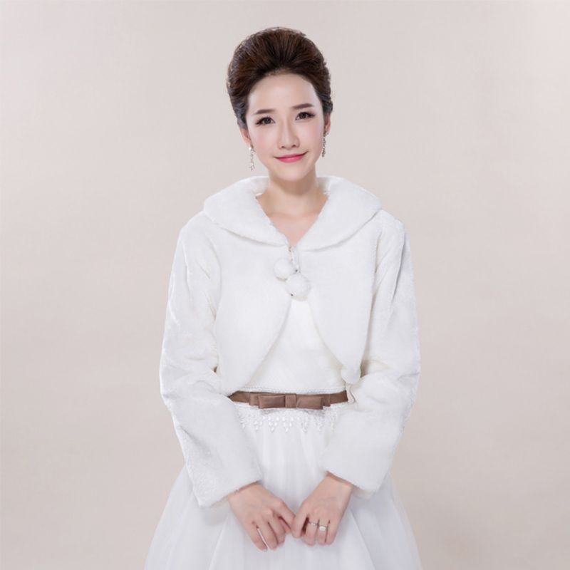 À lacets en fausse fourrure pour femme, châle à manches longues, col à revers, pompon de boule, robe blanche, Pashmina, fête de mariage de mariée