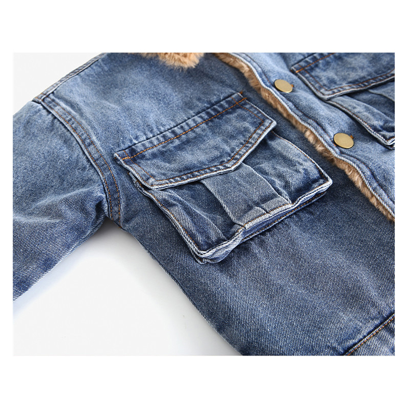 Jongens Denim Jassen Kids Turn Down Kraag Fluwelen Warm Jean Jas Winter Kinderen Pocket Toevallige Bovenkleding