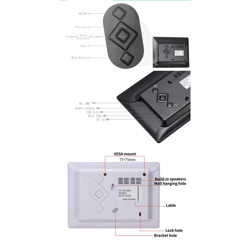 10.1Inch Digital Photo Frame HD 1024X600 LED Electronic Picture Frame Music Movie Video Player Function