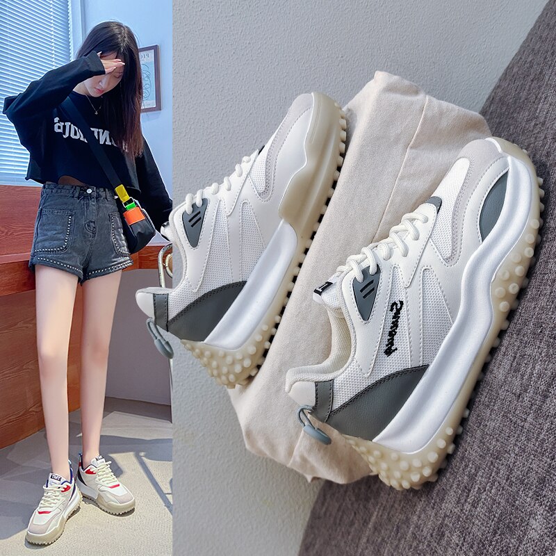 Chaussures Super Fire Net pour papa femmes, baskets de sport en maille respirante, pour étudiantes, Ins, blanches polyvalentes,: Gris foncé / 38
