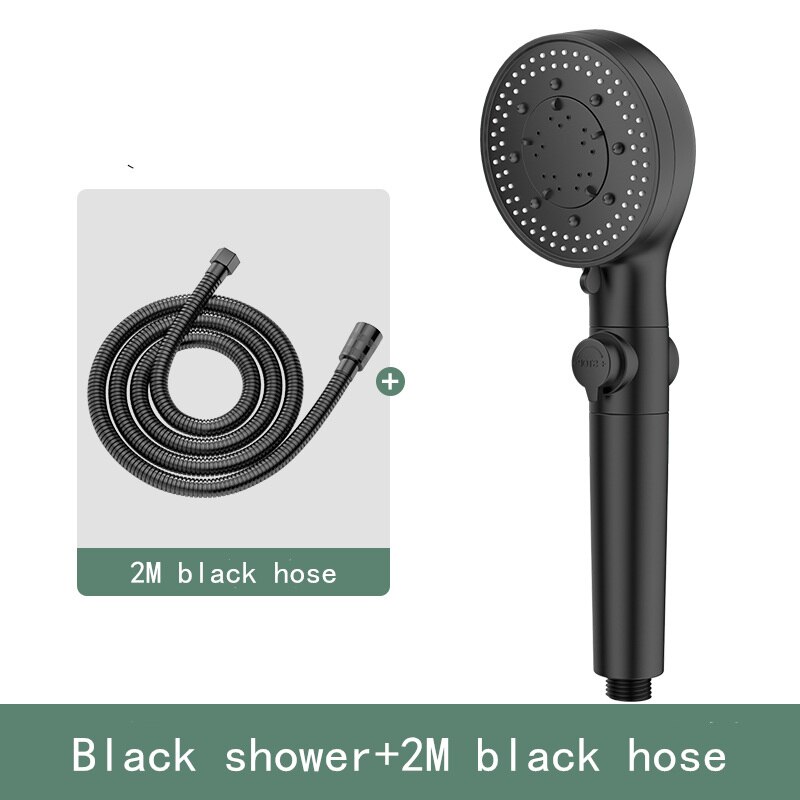 high pressure black shower head 5 functions with switch on/off button spray Water Saving Shower Adjustable Bath shower: Black set 3