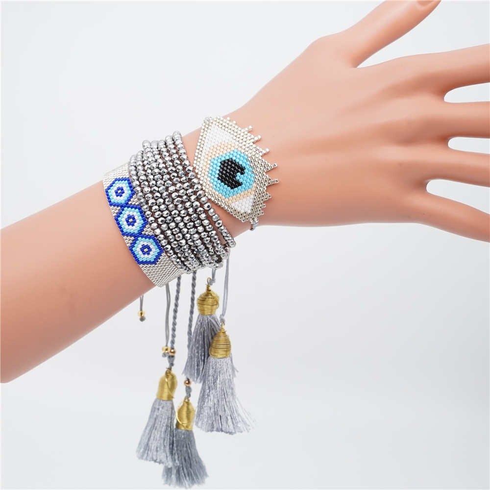 ZHONGVI Evil Eye Bracelet For Women Perles MIYUKI Bracelet Jewelry Lucky Turkish Eye Pulseras Mujer Crystal Handmade: set