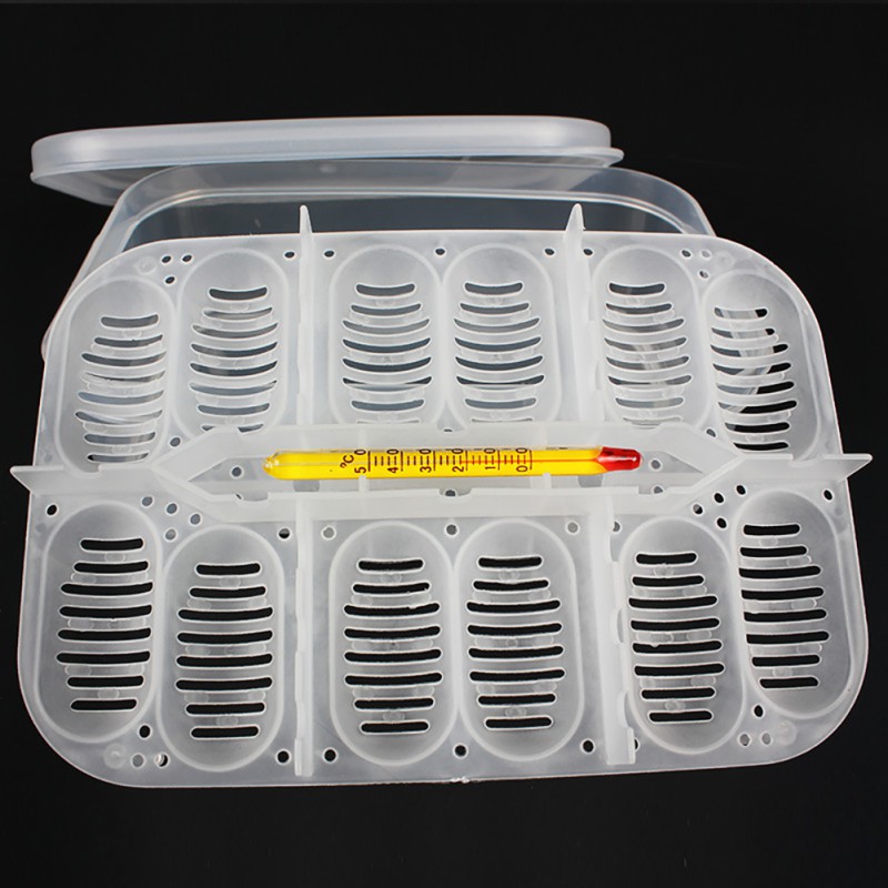 Portable reptile incubator breeding box brooder hatching container 14 egg holes with thermometer