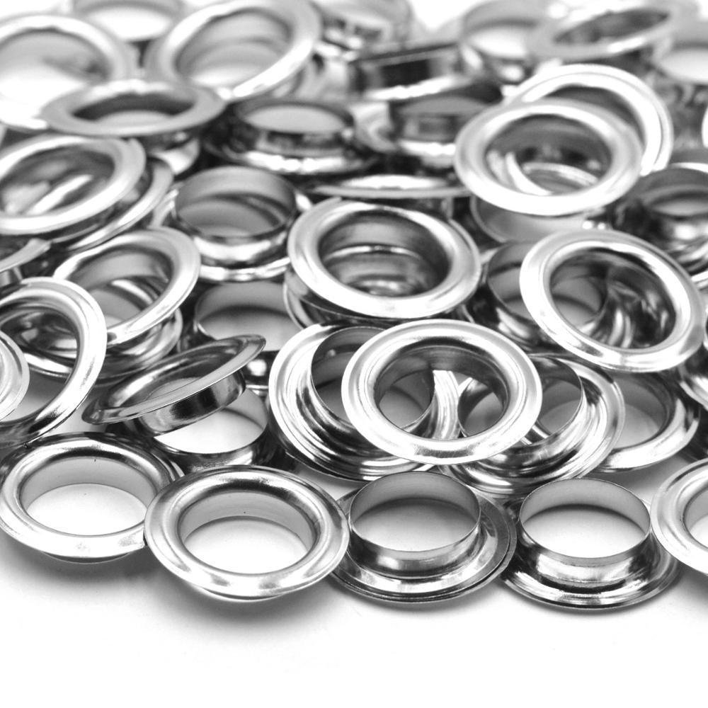 30 juegos de ojal de borde plano plateado de Material de latón de 12mm y 14mm con arandela para zapatos artesanales DIY de cuero, accesorios para tapa de cinturón