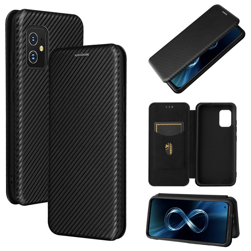 Zenfone 8 ZS590KS Case Flip Lederen Boek Carbon Fiber Cover Tpu Bumper Voor Asus Zenfone8 ZS590 Wallet Case Funda Zenfone 8Z 8 Z