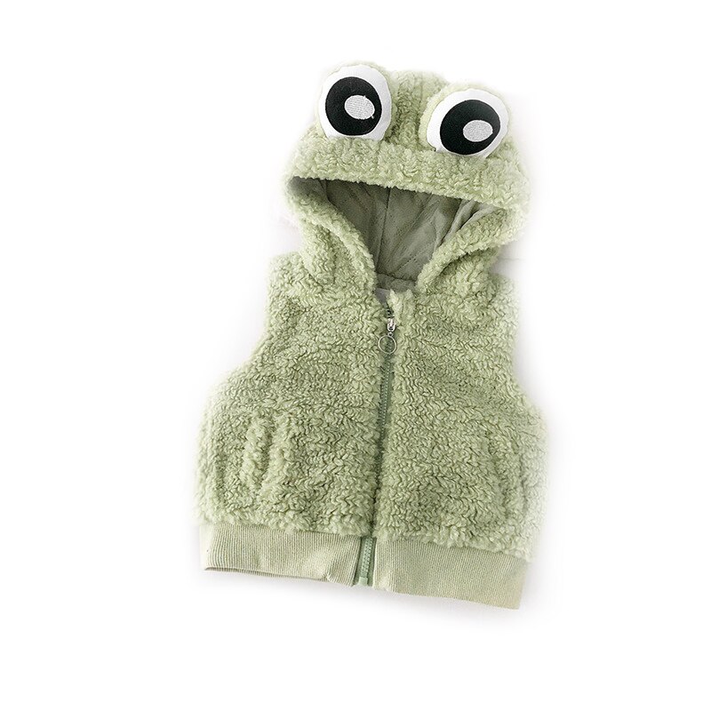 Lente Winter Kids Leuke Cartoon Vest Meisje Vest Jassen Kids Vesten Voor Jongens Meisjes Kleding Kikker Pluche Warm Kids vesten: Green / 9m