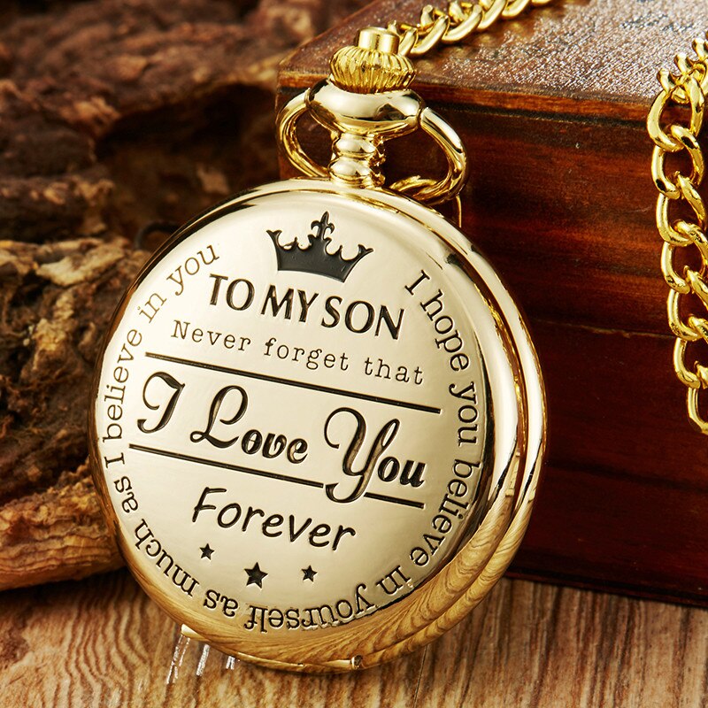 Beste Aan Mijn Zoon I Love U Zoon Meisjes Jongens Aanwezig Luxe Gold Steampunk Zakhorloge FOB Ketting Voor ketting Hanger Watche: C