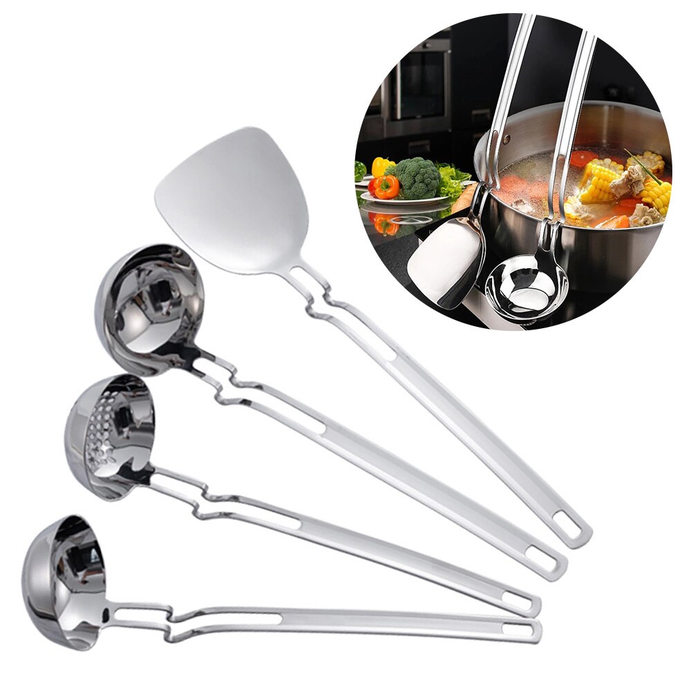 Stainless Steel Wall Spoon Spoon Sub-Long Handle Pot Ladel Spoon Drain Spoon Long-Handled Soup Ladle Leakage
