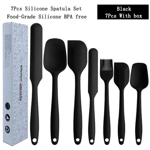 7 Stks/set Siliconen Spatel Gebruiksvoorwerpen Non-stick Mengen Gebak Schraper Voor Keuken Koken Bakken Mengen Boter Saus Gereedschap: Black 7 Pcs