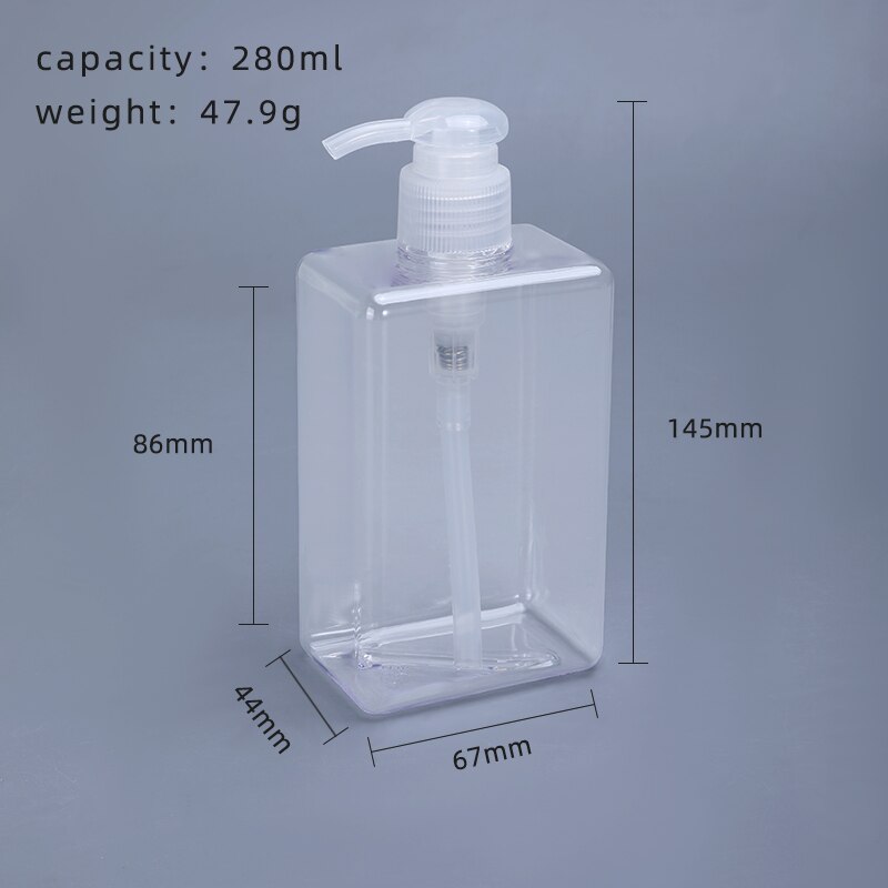 Dikker Lege Vierkante Hervulbare Fles Met Pomp Voor Badkamer Keuken Shampoo Lotion Zeep Petg Opslag Container 1Pcs: 280ml clear