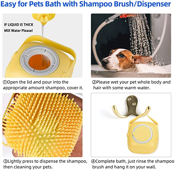 Cepillo de silicona para masaje corporal de baño, cepillo para ducha de baño con dispensador de jabón, champú suave para perros, cepillos de acicalamiento para mascotas