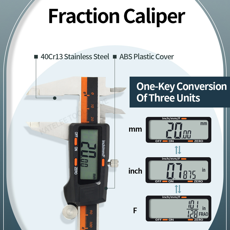 Fraction Digital Caliper Digital Micrometer Ruler Stainless Steel Gauge Vernier Calipers Instrument Measuring Tools Calibrator