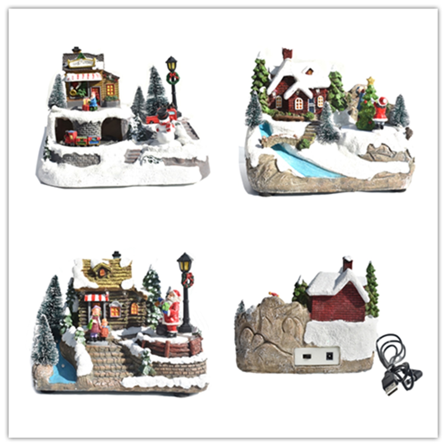 Faroot Christmas House Decorations Luminous LED Light Small Ornament Spinning Train Santa Music Box