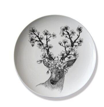 Plato colgante de ciervo, Plato decorativo de cerámica para comedor, mural de pared de habitación, sala de estar artesanal para decoración, placa de porcelana personalizada: C10inches
