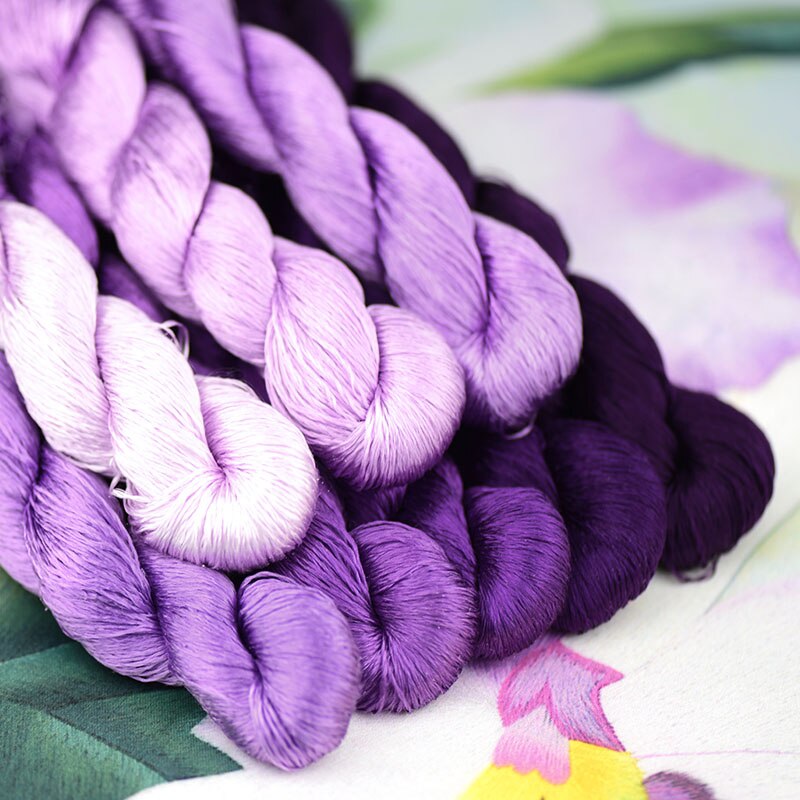100% silk thread hand embroidery embroider cross stitch 1pcs 400m silk embroidery thread Taro purple series 8 pure colors