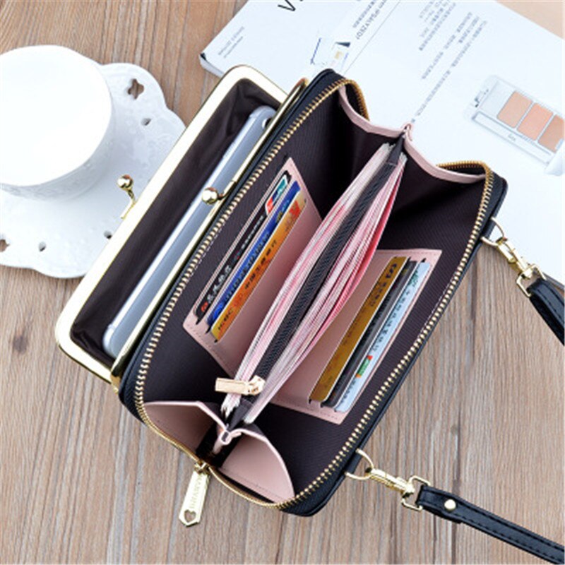 Vrouwen Tas Grote Scherm Telefoon Tas Vrouwen Portemonnee Lange Rits Schoudertas Mode Messenger Bag Portemonnee Lederen Crossbody portemonnee