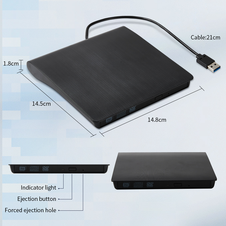 Zewnętrzny napęd cd/dvd usb 3.0 , smukły, przenośny, pasuje do odtwarzacza dvd-r, nagrywarki dvd-rw do komputerów stacjonarnych, laptopów, systemów windows 10/8/7