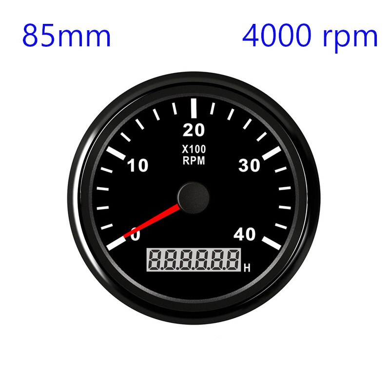 85mm REV Counter Car Boat tachometer + sensor Car Truck Tacho Marine RPM Meter with LCD Hourmeter 4000 RPM Red Backlight 12V/24V: Black 4000 rpm