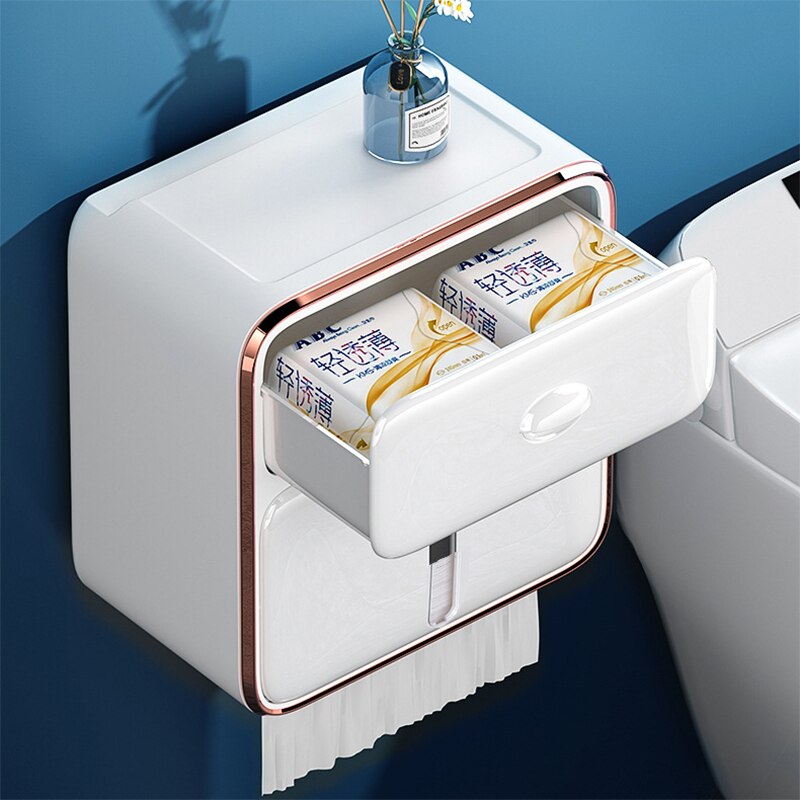 Waterproof Wall Mount Toilet Paper Holder Tissue Box Tray Roll Tube Storage Box Wc Roll Paper Stand Shelf Bathroom