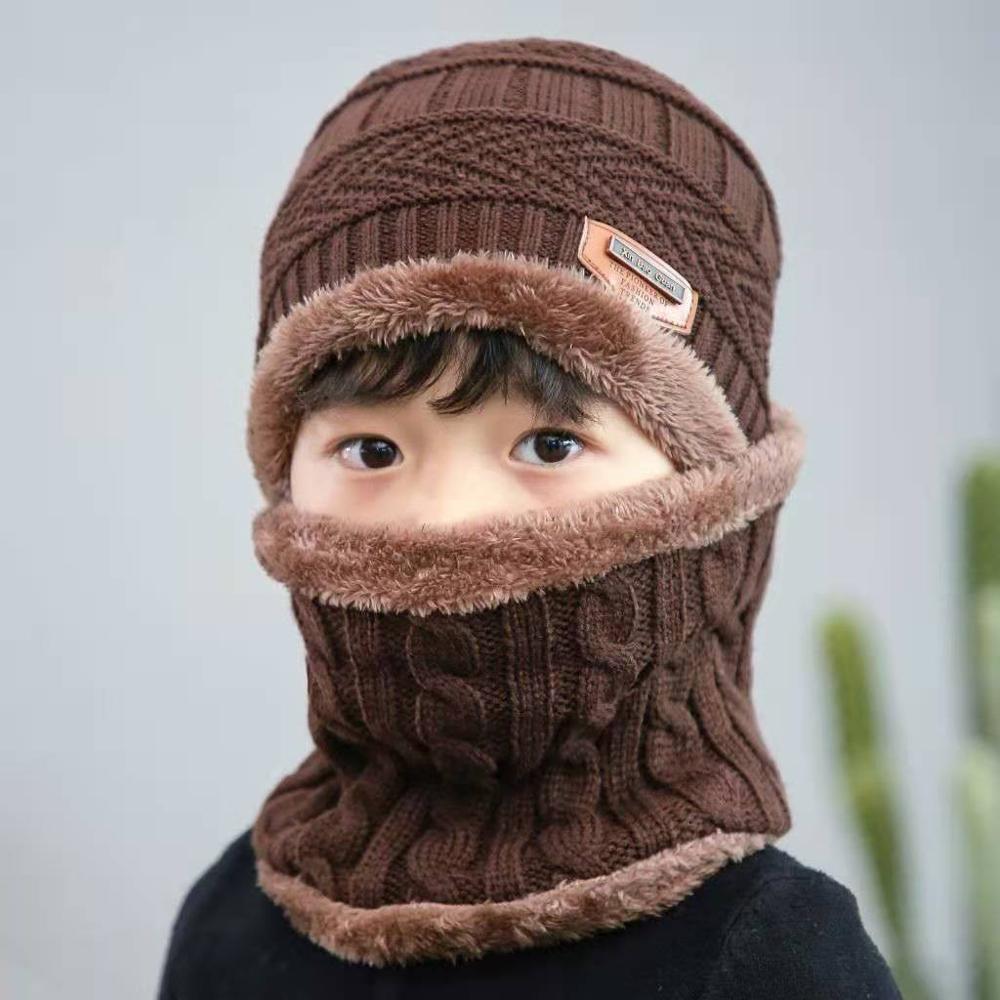 Kid Beanies Cap Scarf Set Kid Plush Ball Baby Girls Scarf Set Winter Warm Caps For Boys Girls 2-6 years old: E