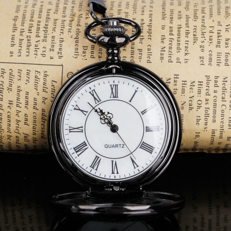 Open Face Quartz Pocket Watch Roman Numbers Analog Display Pendant Clock with Necklace Chain for Mens Womens