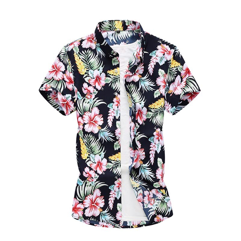 Zomerbloemen heren strand hawaii overhemd tropisch katoenen overhemd met korte mouwen heren casual overhemden met knopen