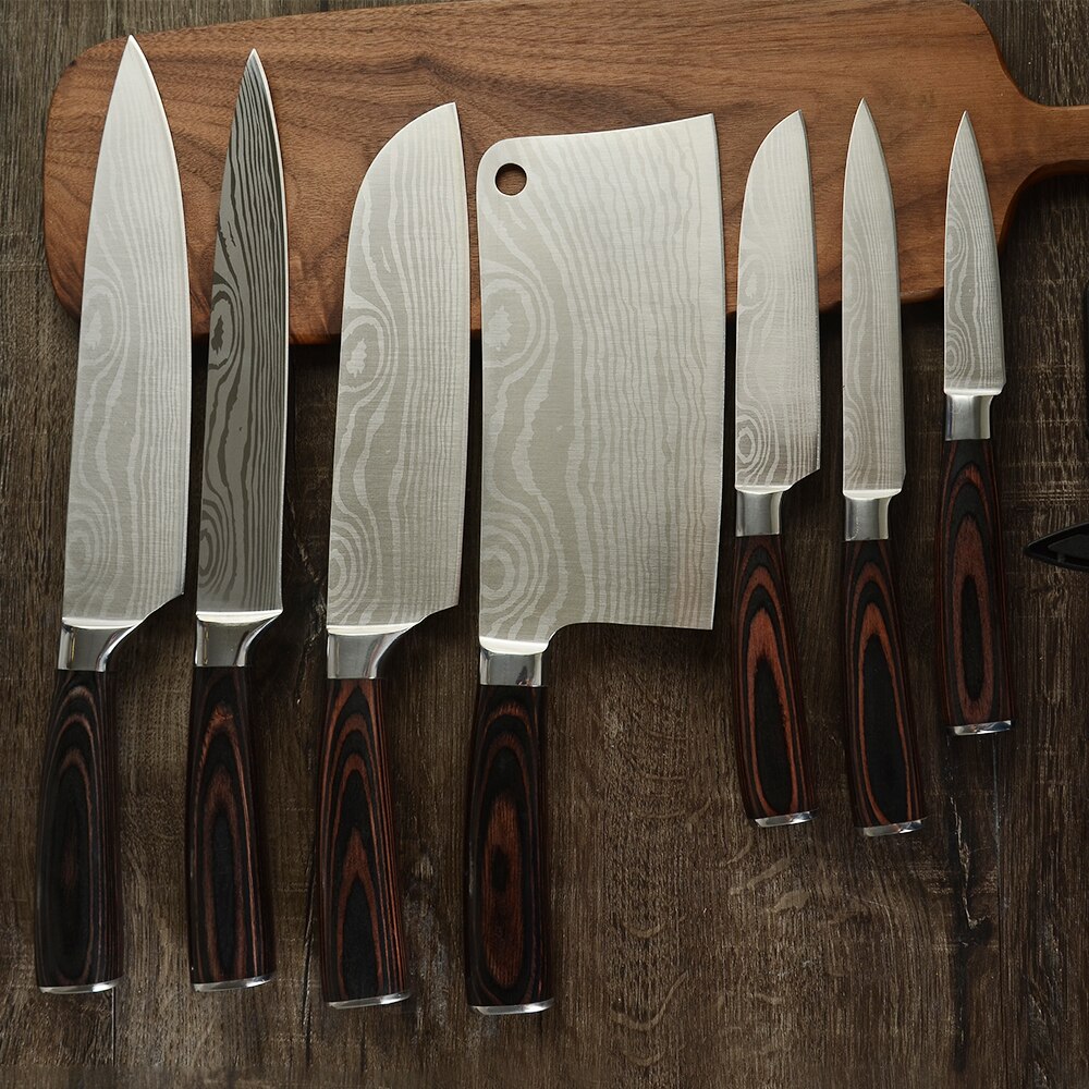 Sowoll køkken kokke knive sæt damaskus mønster klinge hakning santoku udbeningskniv kød fisk sushi madlavningsværktøj knivbetræk