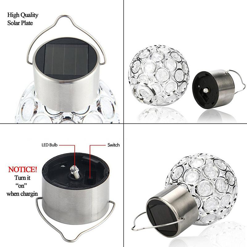 Bola de cristal LED de energía Solar colgante Luz de decoración de Color cambiante para patio de jardín al aire libre