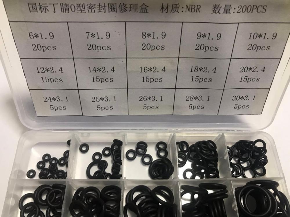 200 stuks rubberen nbr o-ring o-ring ring afdichtingen waterdicht assortiment verschillende maten met plastic doos kit set