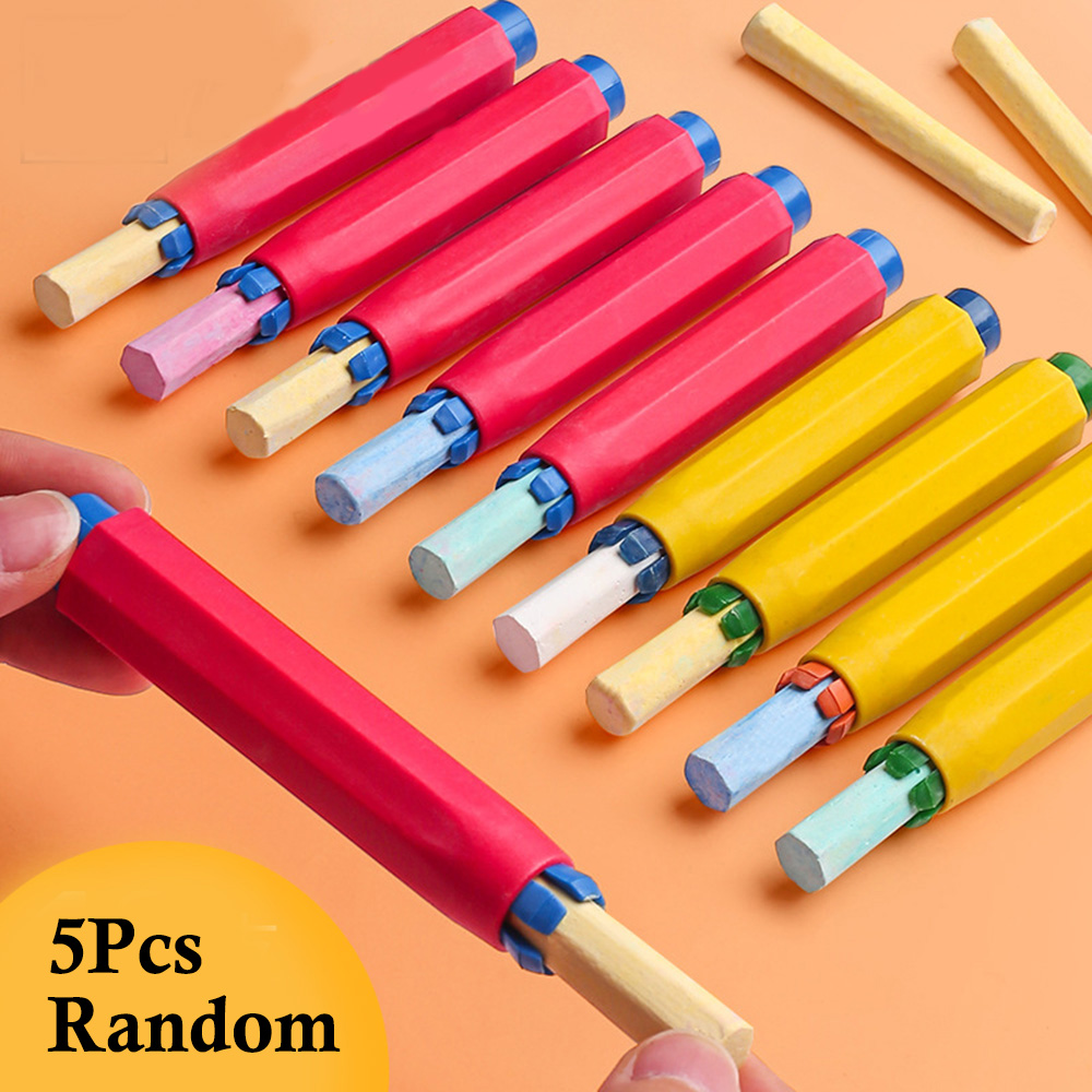 5PCs Non-Toxic Chalk Holder Not Dirty Hands Chalk Extension Clip Colorful Educational Stationery for Teacher Children Randomly