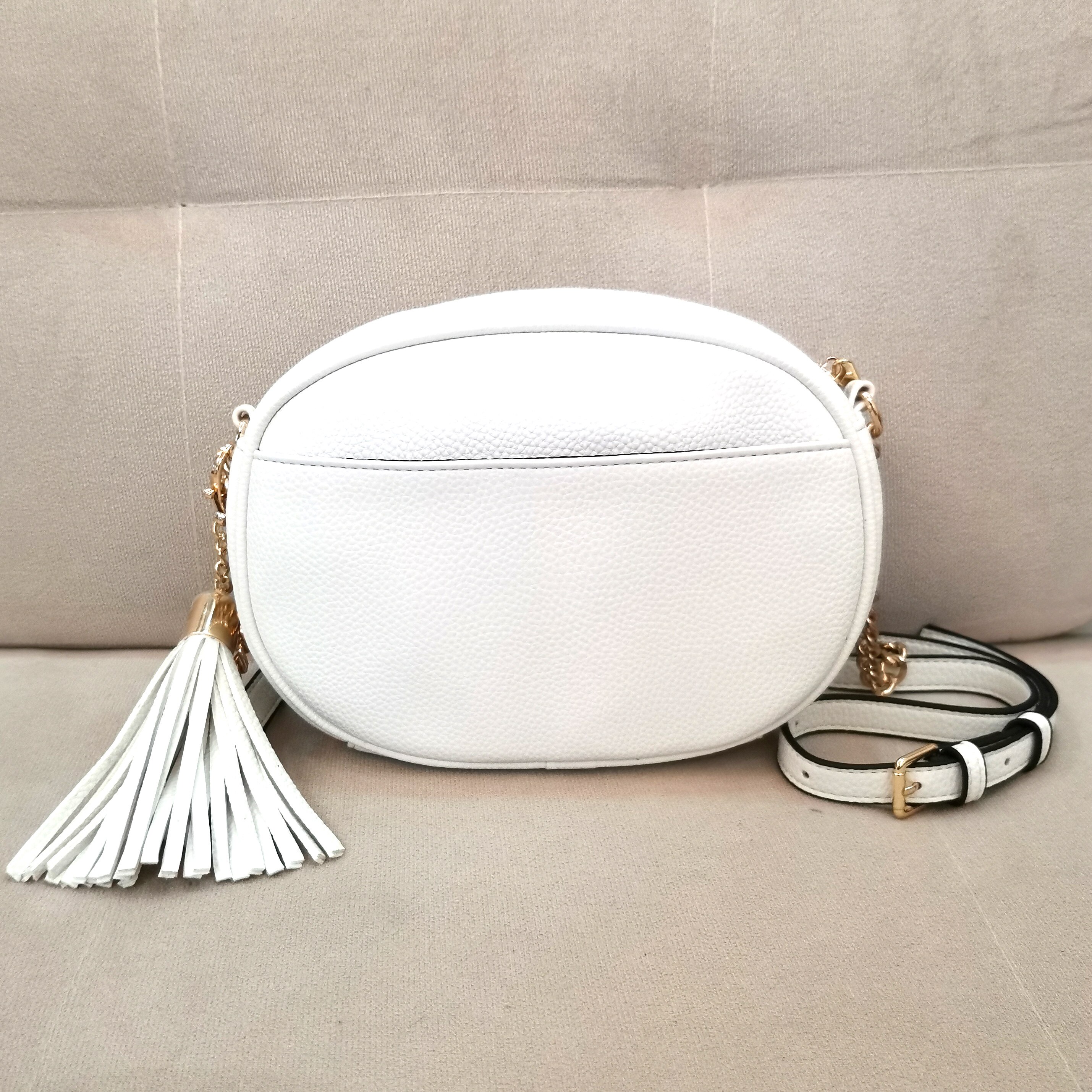 HEIßER Neue Damen Tasche Litschi aufbringen PU Leder Quaste Tasche Einfache Und Modische Runde Schulter Bote Tasche Umhängetasche Bolsa: weiß