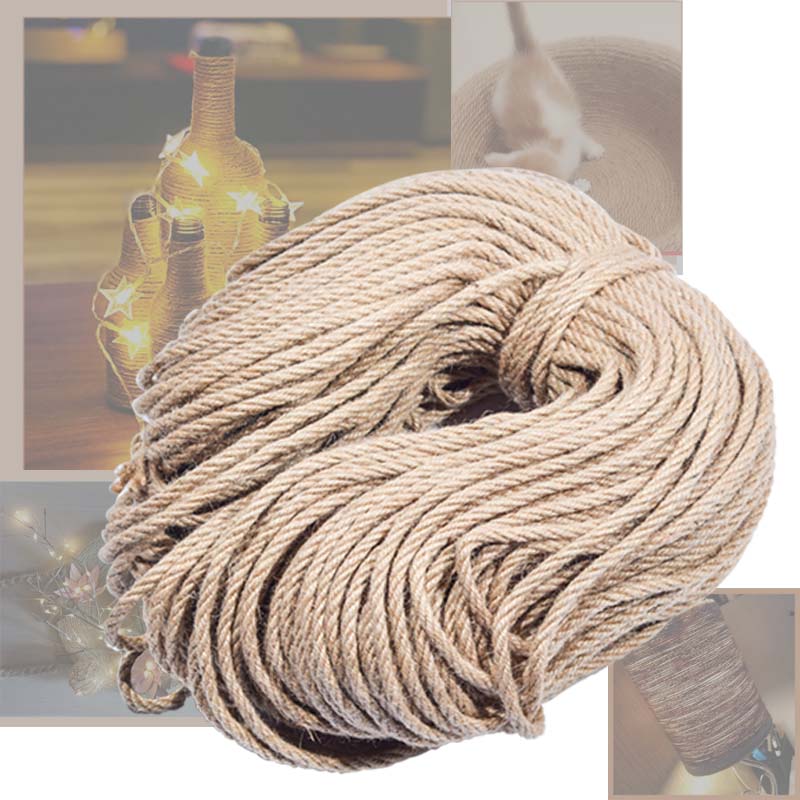 Cuerdas de Sisal de 4mm, 5mm, 6mm x 100m, hilo de yute, cuerda de cáñamo Natural, decoración de arte para el hogar para rascar gatos y mascotas