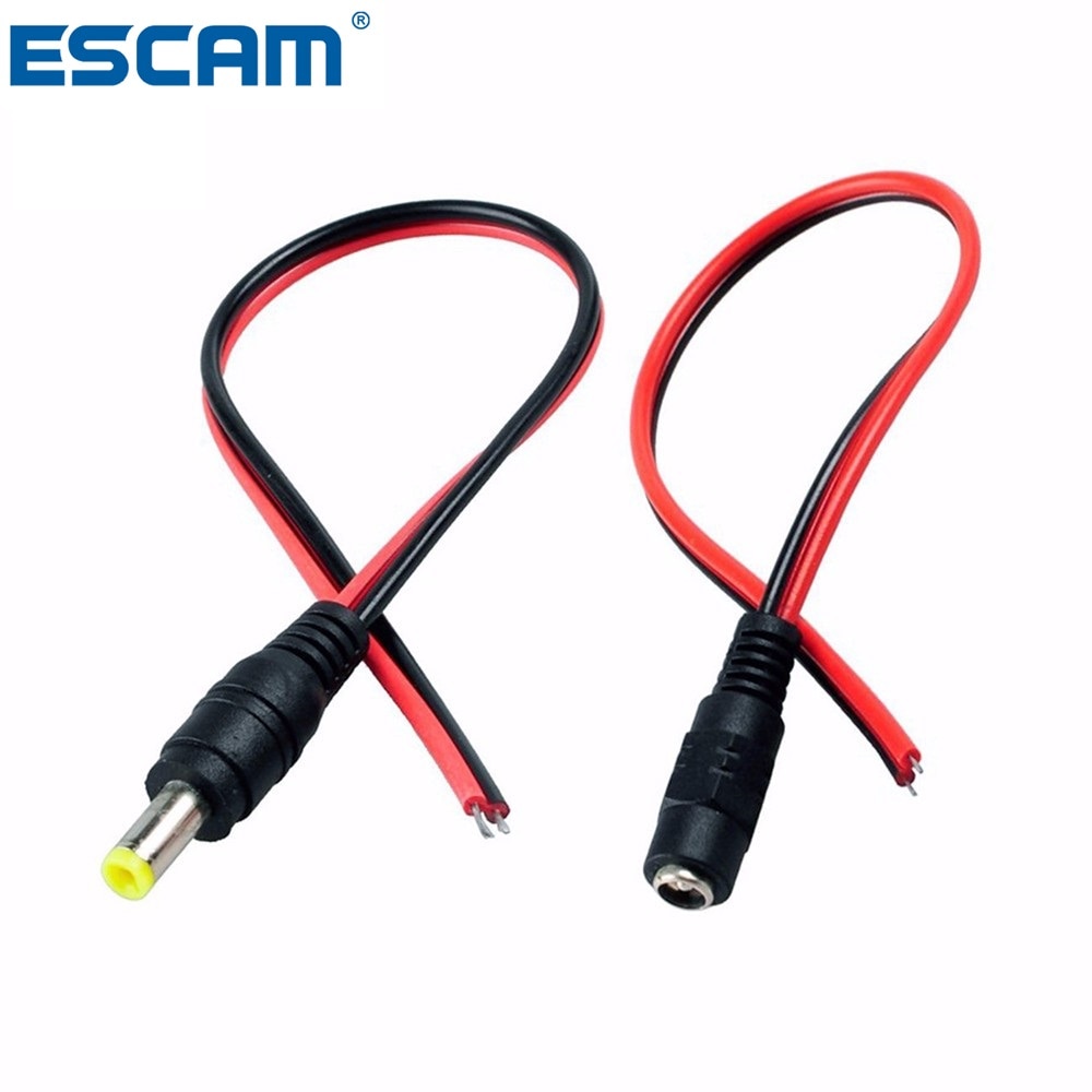ESCAM 1pcs 30cm extension connect wire 5.5*2.1mm Female &amp; male Cable Plug Wire Power Socket for strip CCTV Camera DC 12V