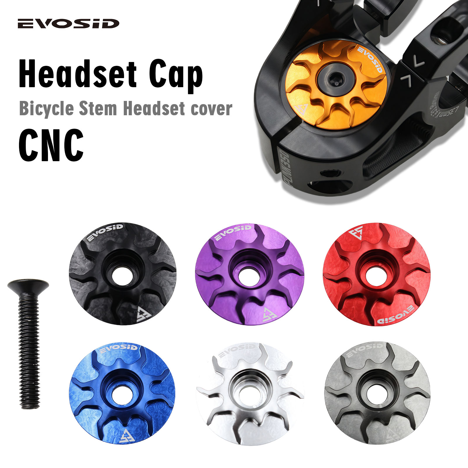 EVOSID Bicycle Headset Cap MTB Road Bike Stem Headset Top Cap Cover CNC with Screw for 28.6mm Fork Head Tube Cycling Accessories