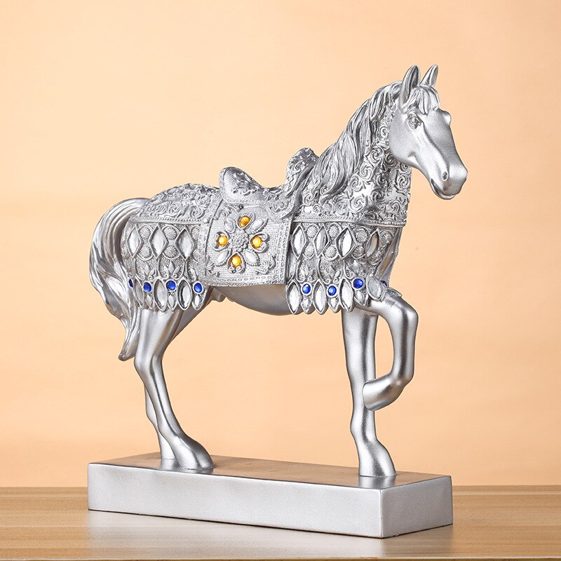 Verkoop Paard Beeldje Hoogte Zilveren Trotting Hars Paard Standbeeld Dier Sculptuur Miniatuur Home Office Decor L3279