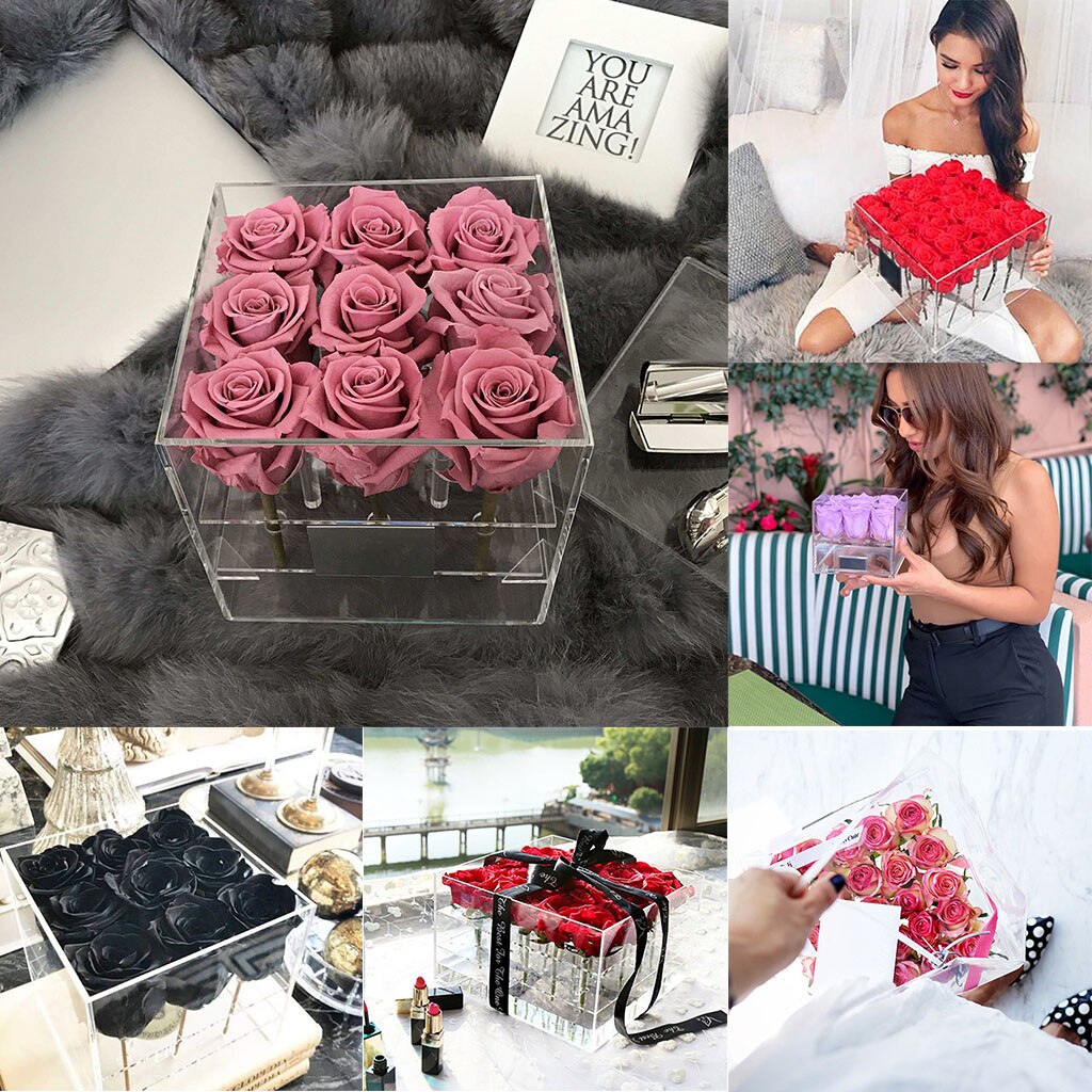 Ekstra stor klar akryl rose blomsterkasse med omslag romantiske blomster frisk-hold  #20