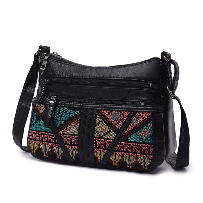 Annmouler Brand Women Crossbody Bag Soft Shoulder Bag Washed Leather Women Purse Patchwork Small Bag Tribal Flap Bag: Color No 2