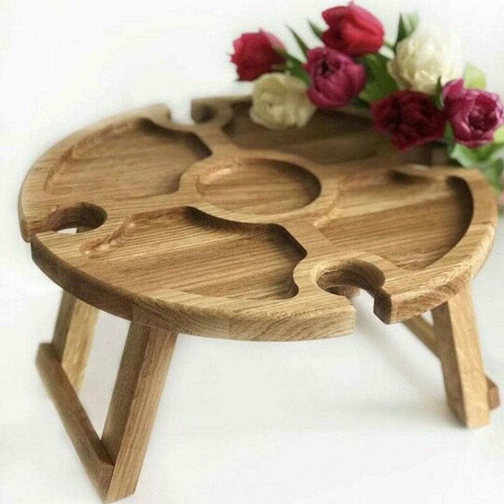 Draagbare Houten Outdoor Picknicktafel Vouwen Picknick Tafel Met Glazen Houder Wijn Tafel Afneembare Tafel Fruit Snack Tuin Lade