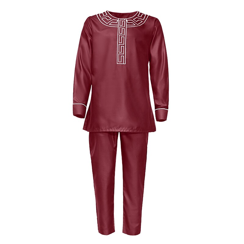 MD African Men Clothes Dashiki Embroidery Shirt Pants 2 Pieces Set Musulman Ensembles Bazin Riche Ankara Outfit PH8086: Red / XL
