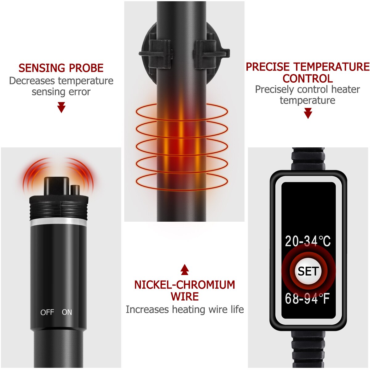 POPETPOP 400W Submersible Aquarium Heater Fish Tank Titanium Heating Rod With Thermometer And LED Digital Display EU/US/UK Plug