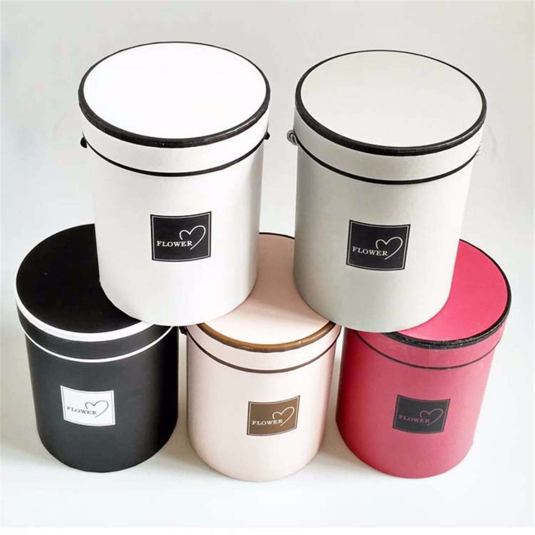 1Pc Handheld Round Flower Bouquet Boxes Living Vases Florist Box Flower Plant Boxes D14*H18CM
