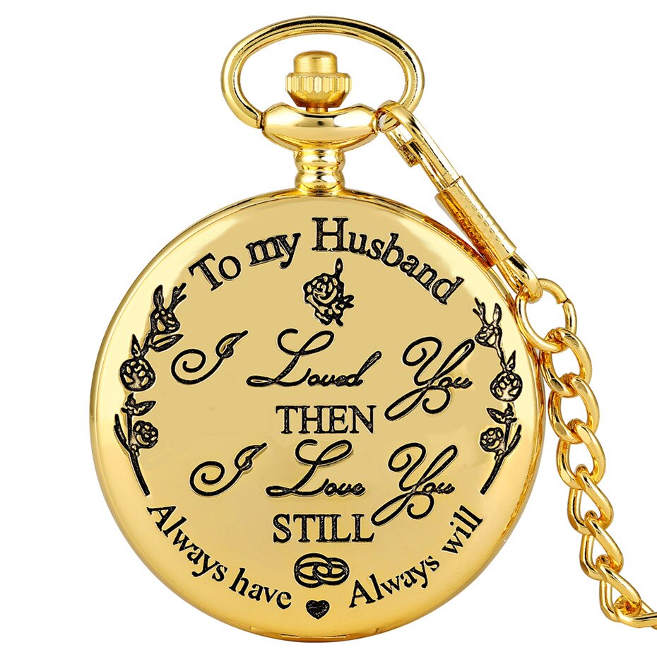 Engraved "To My Husband&quot Quartz Pocket Watch Luxury Gold/Silver/Black Hanging Pendant Clock Best Anniversary: gold