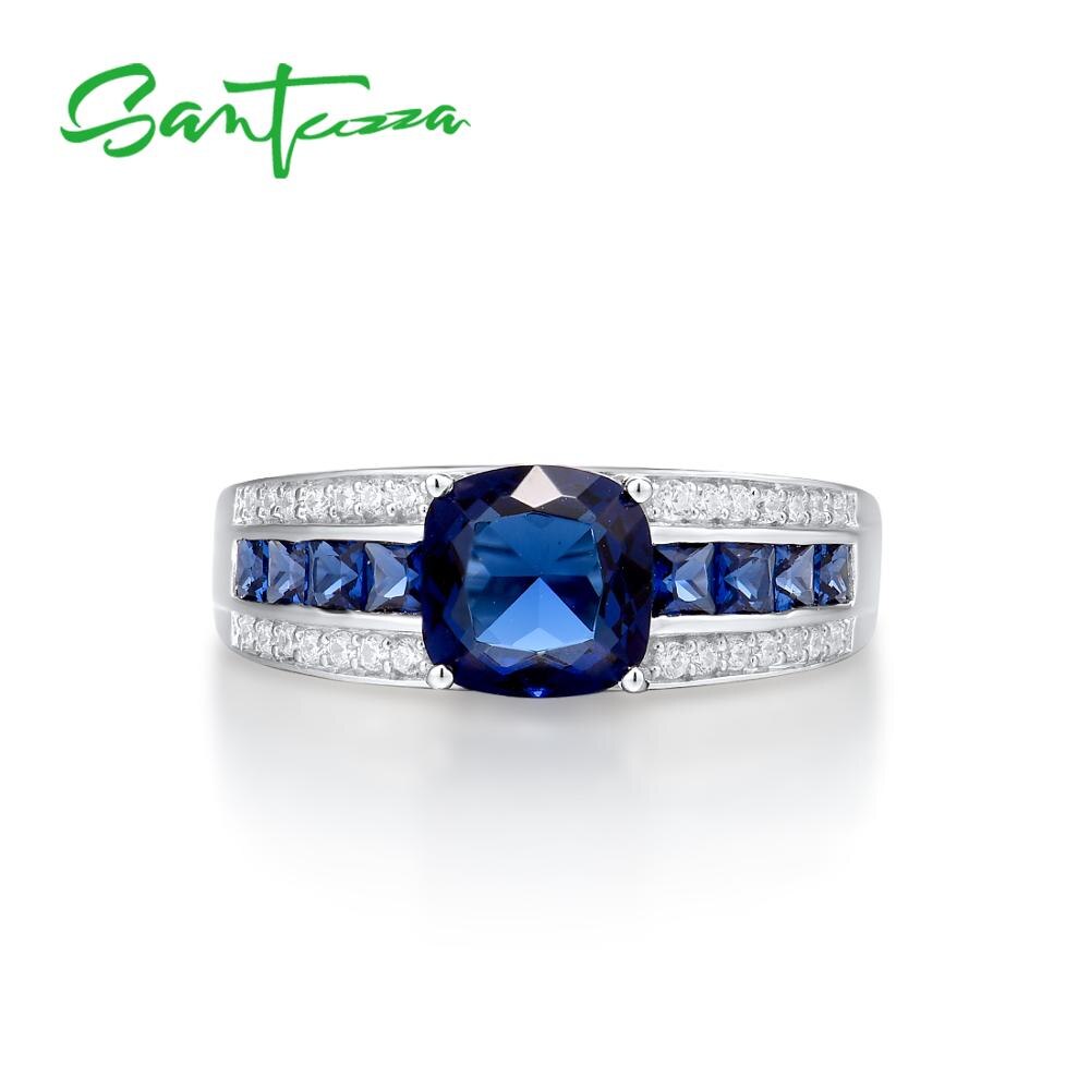 Santuzza Zilveren Ringen Voor Vrouwen Pure 925 Sterling Zilver Glamorous Blauw Kussen Steen Bruiloft Accessoires Fijne Sieraden