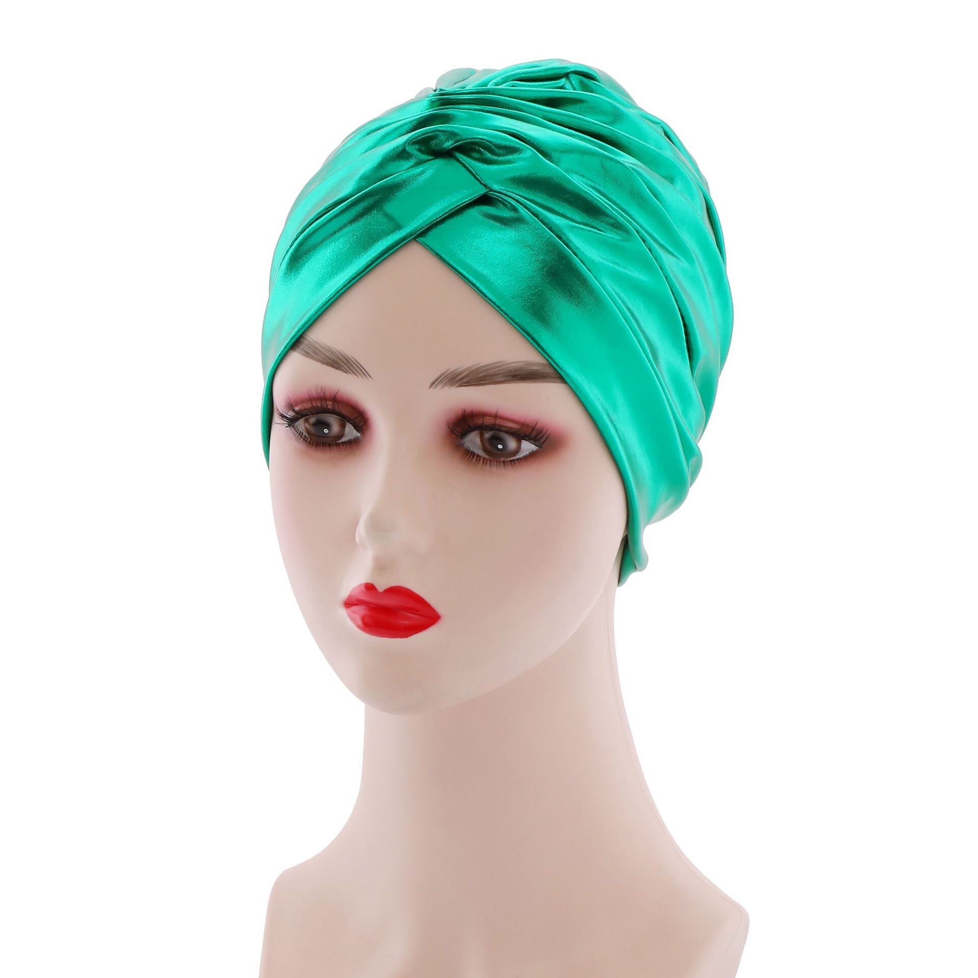 Sombreros de turbante para mujer, turbante de seda bronceada, placa ligera, casera, africana, india, musulmana, bufandas para envolver la cabeza, negro y rosa: Green