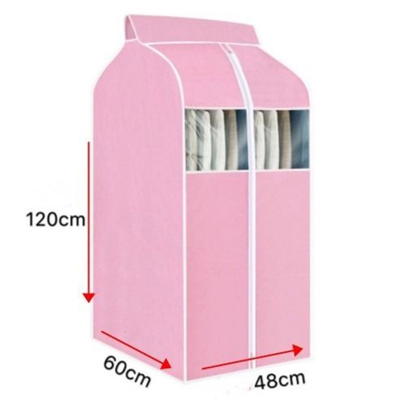 Large Capacity Clothes Storage Bag Hanging Type Closet Garment Dust Cover Thick Non-Woven Coat Protector Case Hanging Organizer: Pink-48x60x120cm